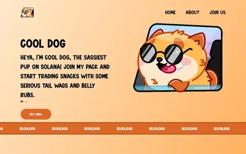 $COOLDOG meme coin website, an orange hero