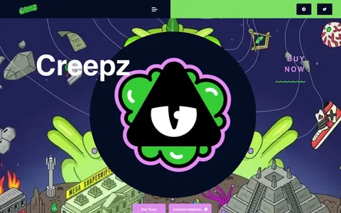 Creepz meme coin website, a blue hero