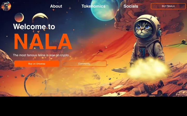 NALACAT meme coin website, a dark blue hero