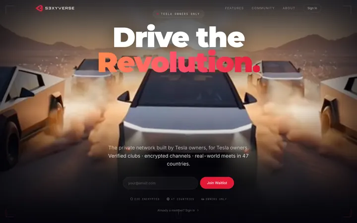 S3XYVERSE website, a dark grey hero