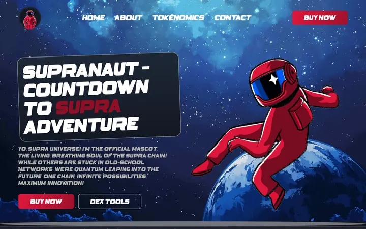 SupraNaut meme coin website, a blue hero